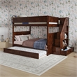 Dover Full over Full Wood Staircase Bunk Bed with Drawer & Trundle in Walnut