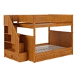 Dover Full over Full Wood Staircase Bunk Bed w/ Drawer & Trundle in Light Toffee