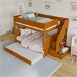 Dover Full over Full Wood Staircase Bunk Bed w/ Drawer & Trundle in Light Toffee