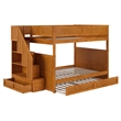 Dover Full over Full Wood Staircase Bunk Bed w/ Drawer & Trundle in Light Toffee