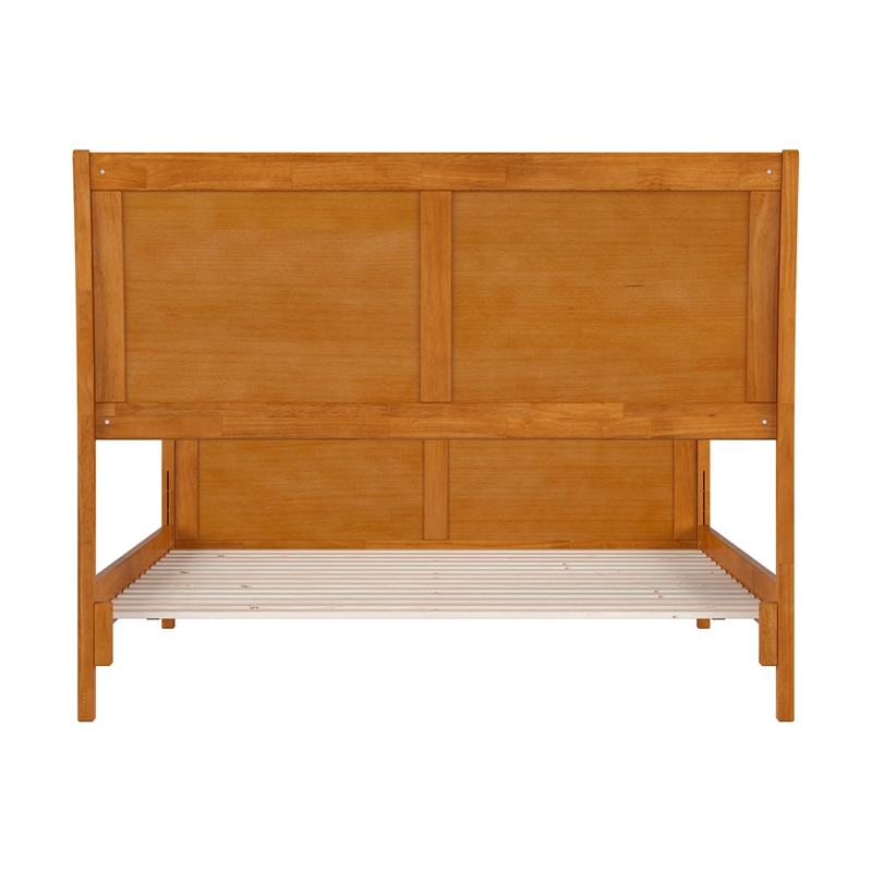 Portland Full Wood Low Platform Bed with Matching Footboard in Light Toffee