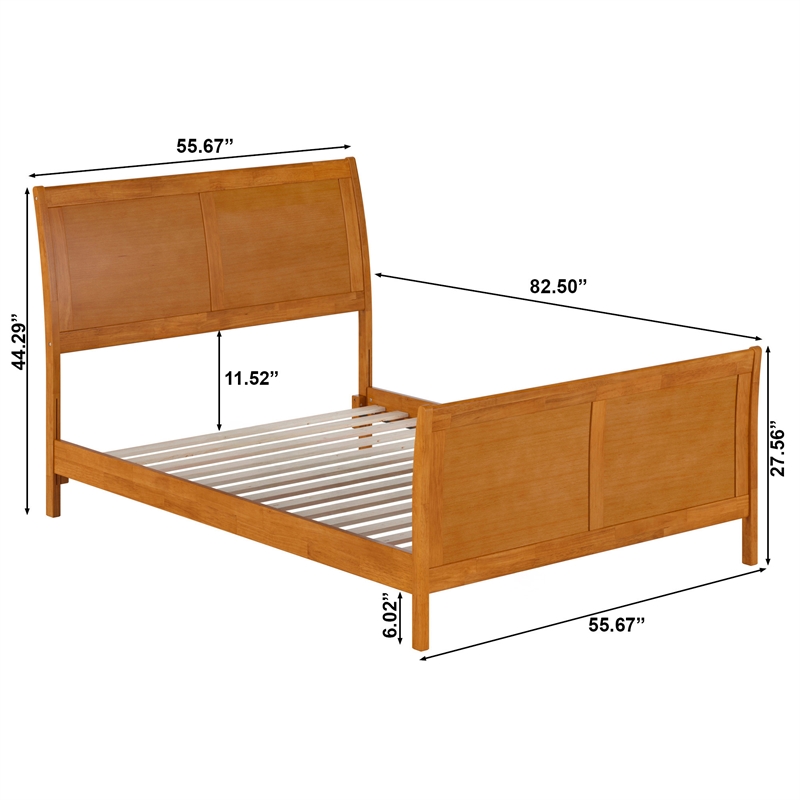 Portland Full Wood Low Platform Bed with Matching Footboard in Light Toffee