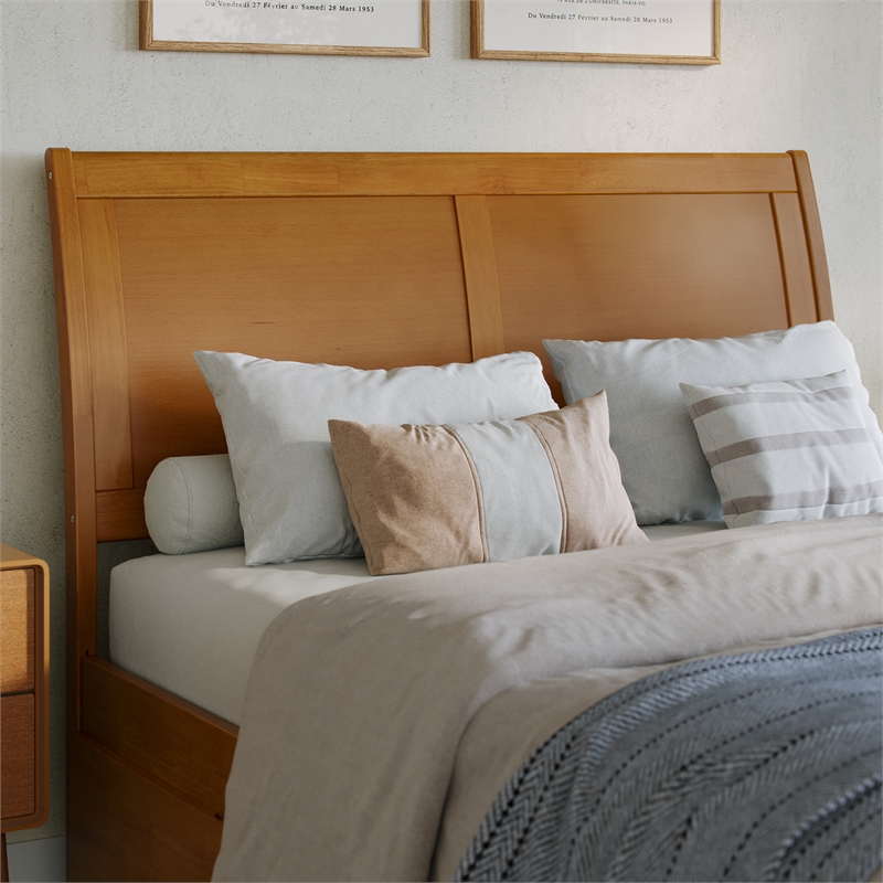 Portland Full Wood Low Platform Bed with Matching Footboard in Light Toffee