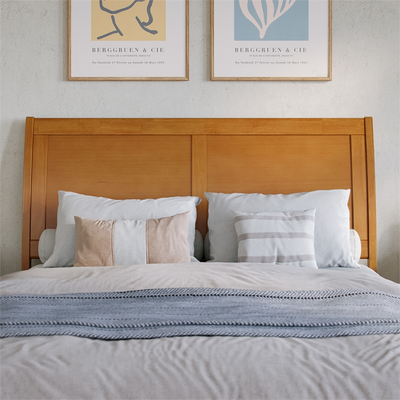 Portland Full Wood Low Platform Bed with Matching Footboard in Light Toffee