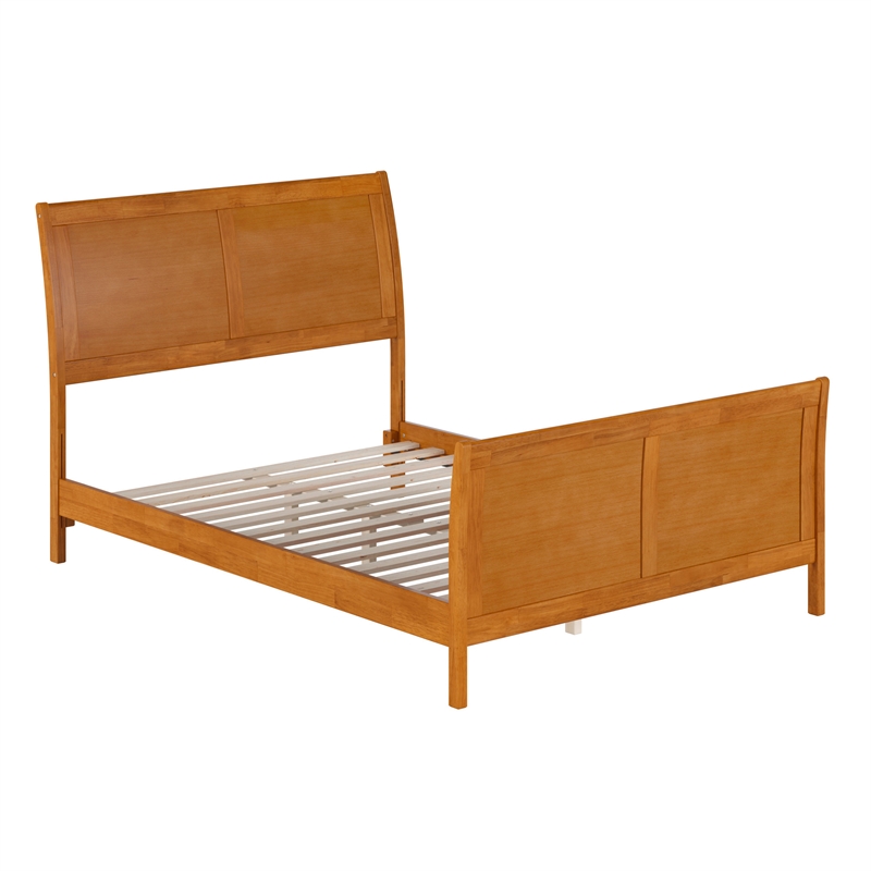 Portland Full Wood Low Platform Bed with Matching Footboard in Light Toffee
