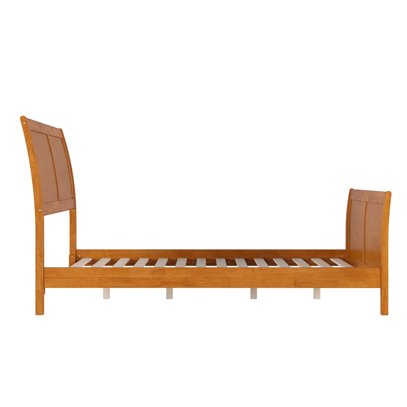 Portland Full Wood Low Platform Bed with Matching Footboard in Light Toffee