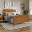 Portland Full Wood Low Platform Bed with Matching Footboard in Light Toffee