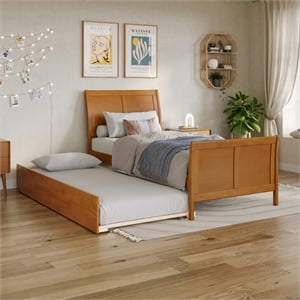 Portland Twin XL Wood Bed with Matching Footboard & Trundle in Light Toffee