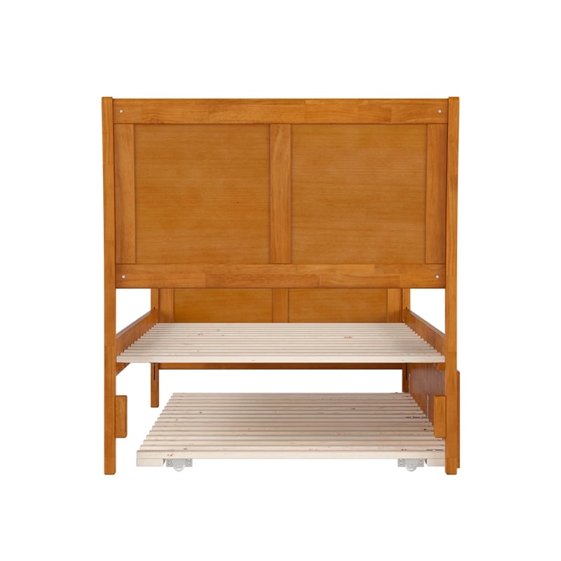 Portland Twin XL Wood Bed with Matching Footboard & Trundle in Light Toffee