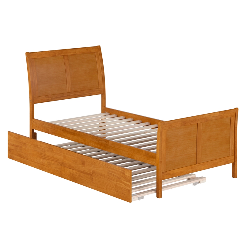 Portland Twin XL Wood Bed with Matching Footboard & Trundle in Light Toffee