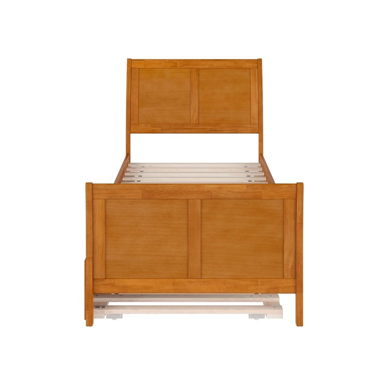 Portland Twin XL Wood Bed with Matching Footboard & Trundle in Light Toffee