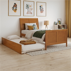 Portland Twin Wood Bed with Matching Footboard & Trundle in Light Toffee