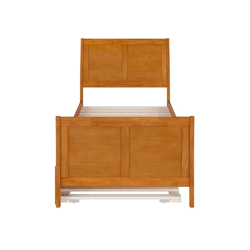Portland Twin Wood Bed with Matching Footboard & Trundle in Light Toffee