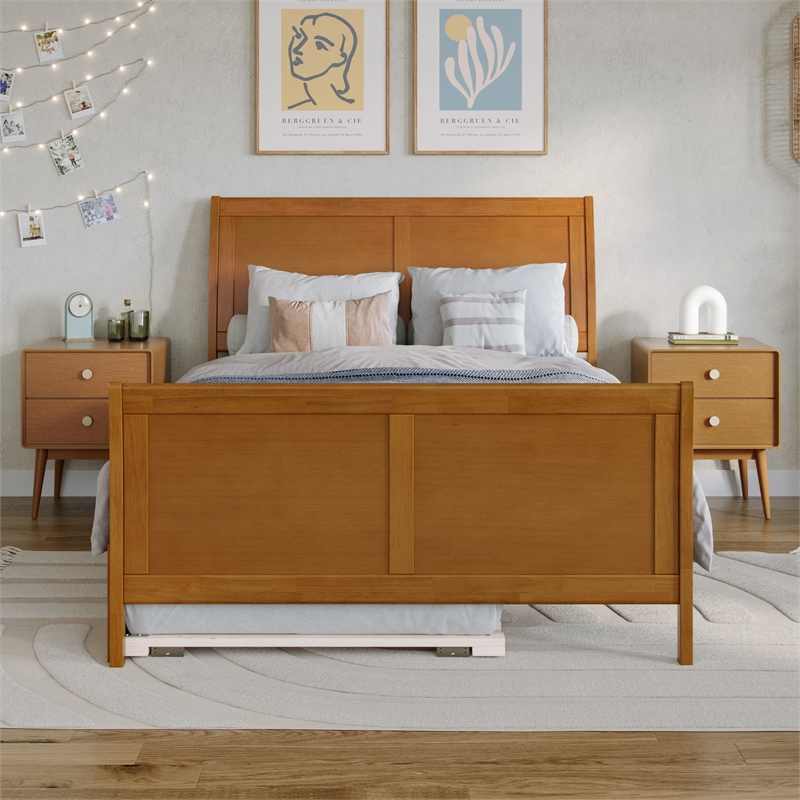 Portland Full Wood Bed with Matching Footboard & Trundle in Light Toffee