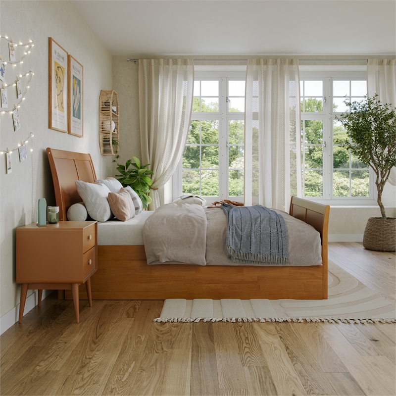 Portland Full Wood Bed with Matching Footboard & Trundle in Light Toffee
