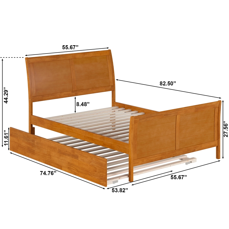 Portland Full Wood Bed with Matching Footboard & Trundle in Light Toffee