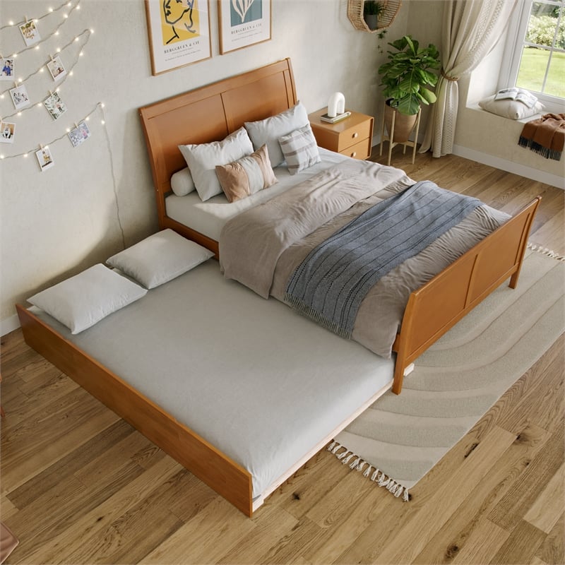 Portland Full Wood Bed with Matching Footboard & Trundle in Light Toffee
