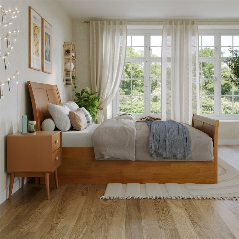 Portland Full Wood Bed with Matching Footboard & Trundle in Light Toffee