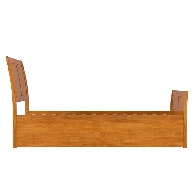 Portland Twin XL Storage Wood Bed with Matching Footboard in Light Toffee