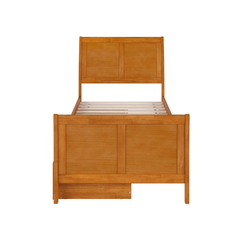 Portland Twin XL Storage Wood Bed with Matching Footboard in Light Toffee