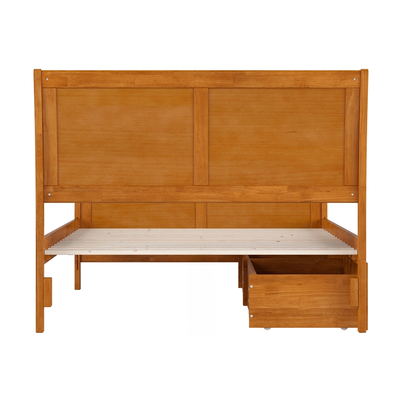 Portland Full Storage Wood Platform Bed with Matching Footboard in Light Toffee