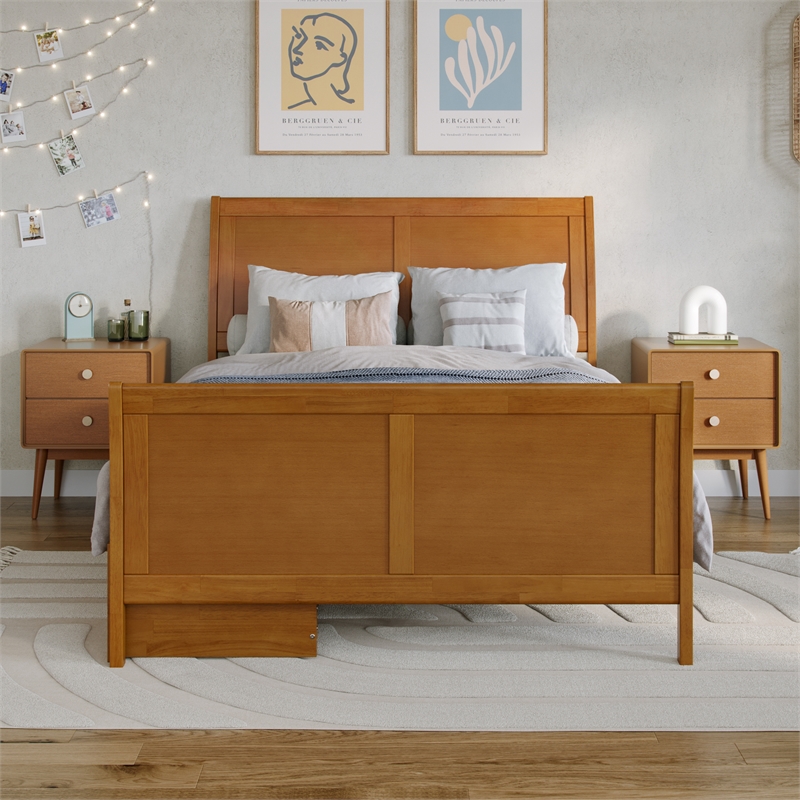 Portland Full Storage Wood Platform Bed with Matching Footboard in Light Toffee