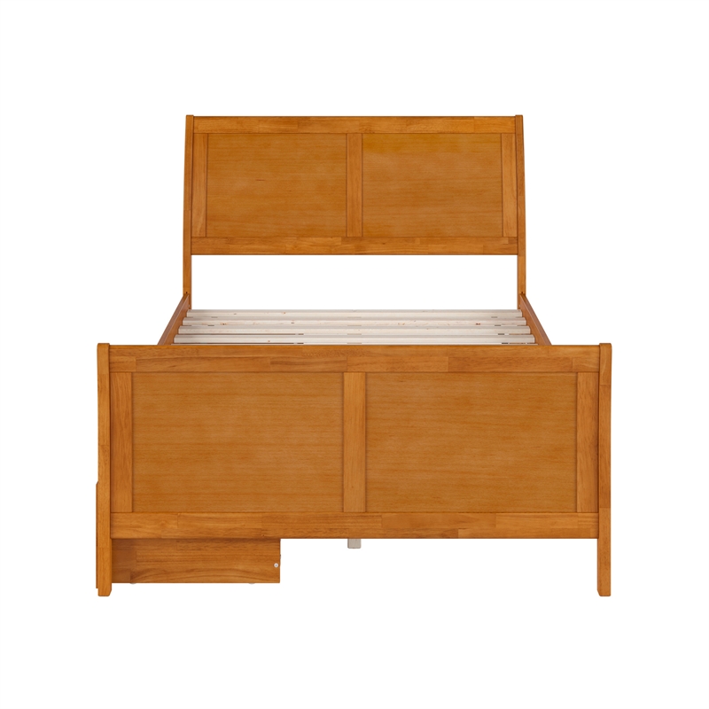 Portland Full Storage Wood Platform Bed with Matching Footboard in Light Toffee