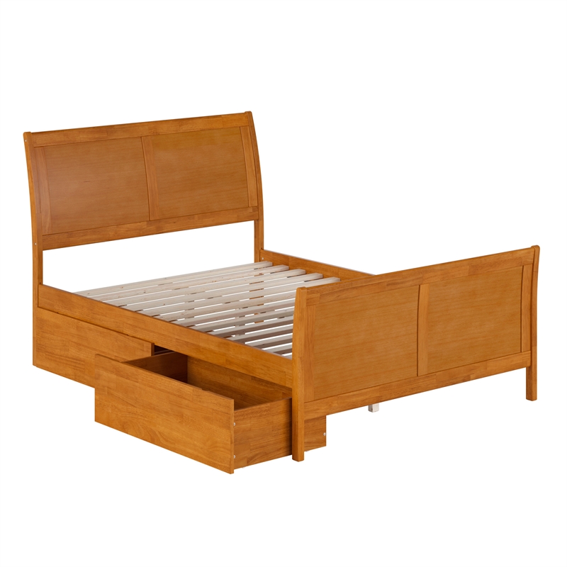 Portland Full Storage Wood Platform Bed with Matching Footboard in Light Toffee