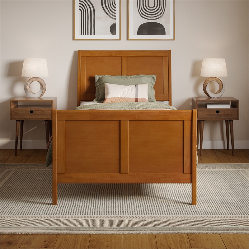 Valencia Twin XL Low Profile Platform Bed w/Matching Footboard in Light Toffee
