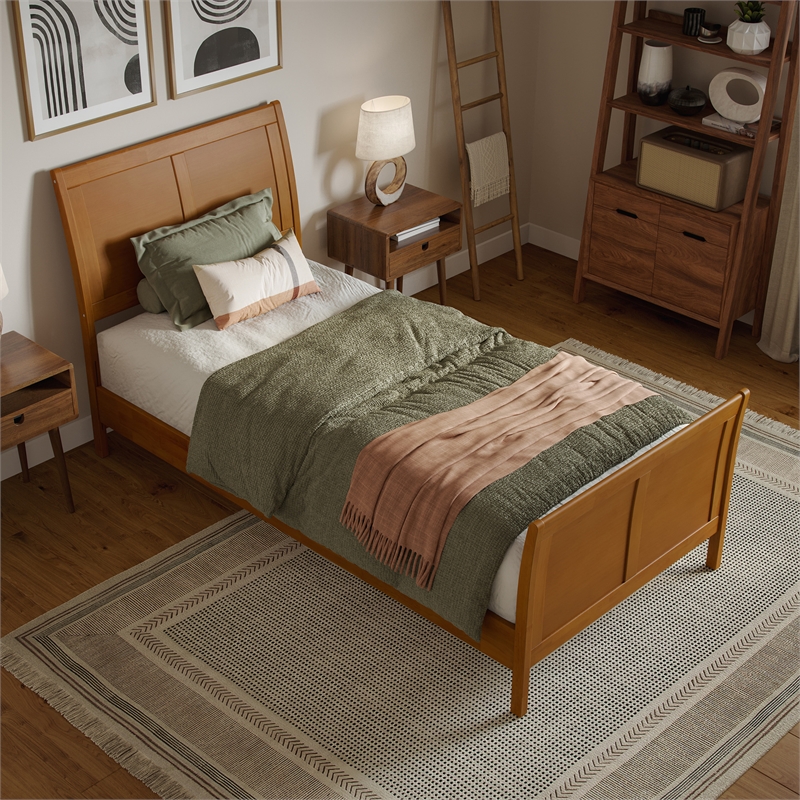 Valencia Twin XL Low Profile Platform Bed w/Matching Footboard in Light Toffee