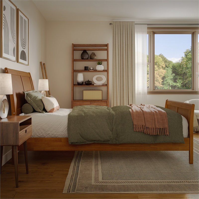 Valencia Twin XL Low Profile Platform Bed w/Matching Footboard in Light Toffee