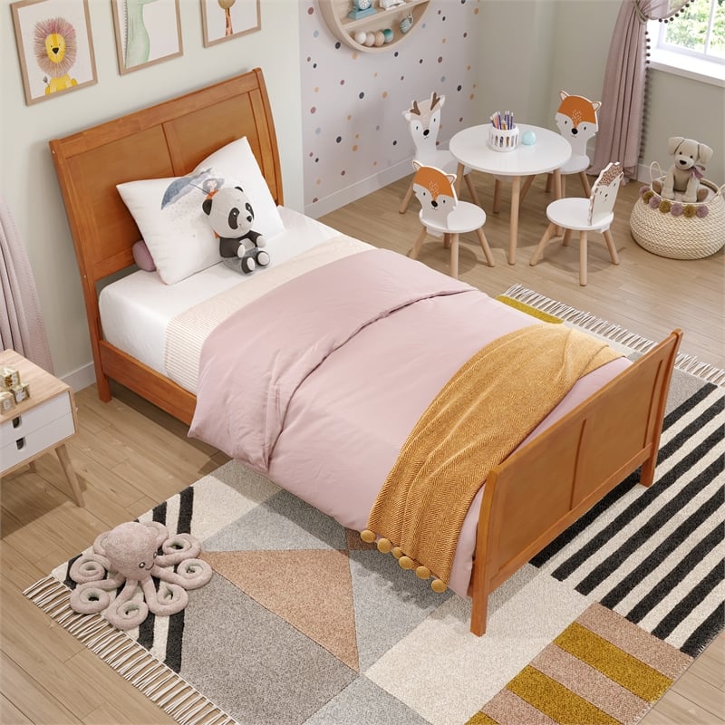 Valencia Twin Low Wood Platform Bed with Matching Footboard in Light Toffee