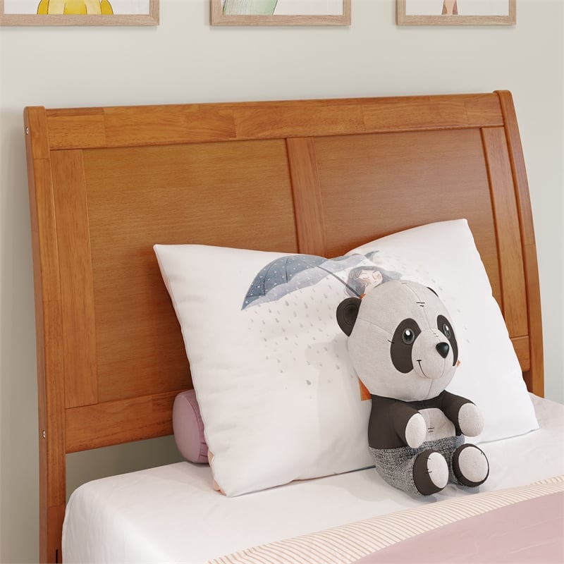 Valencia Twin Low Wood Platform Bed with Matching Footboard in Light Toffee