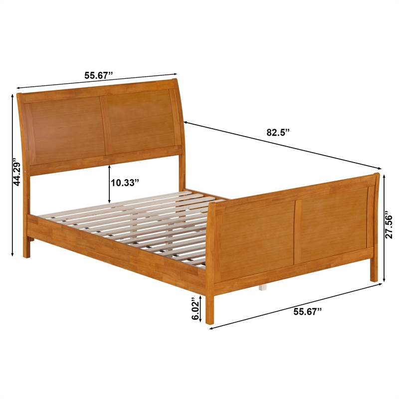 Valencia Full Low Wood Platform Bed with Matching Footboard in Light Toffee