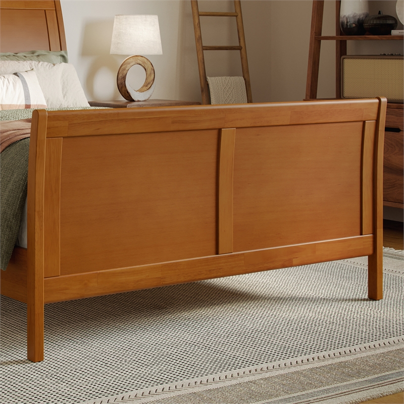 Valencia Full Low Wood Platform Bed with Matching Footboard in Light Toffee