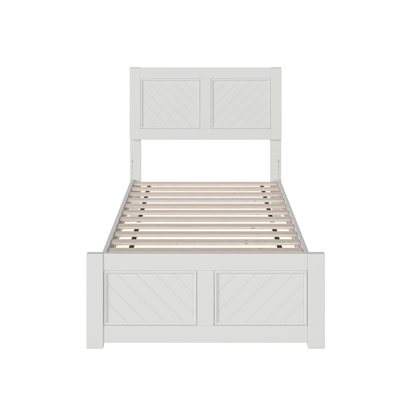 Berkshire Twin XL Wood Low Profile Platform Bed with Matching Footboard in White