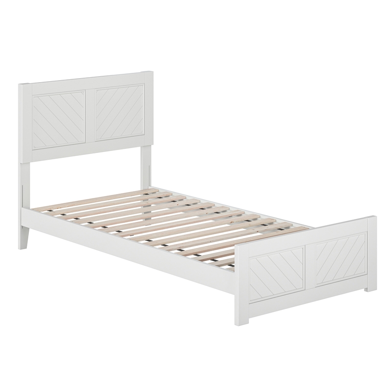 Berkshire Twin XL Wood Low Profile Platform Bed with Matching Footboard in White