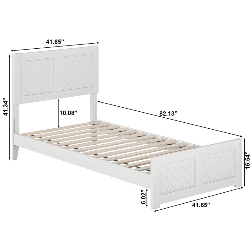 Berkshire Twin XL Wood Low Profile Platform Bed with Matching Footboard in White