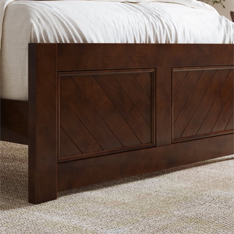Berkshire Twin XL Low Profile Platform Bed w/ Matching Footboard in Walnut Brown