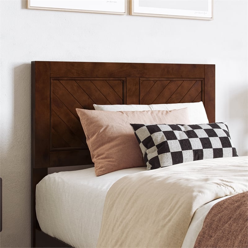 Berkshire Twin XL Low Profile Platform Bed w/ Matching Footboard in Walnut Brown