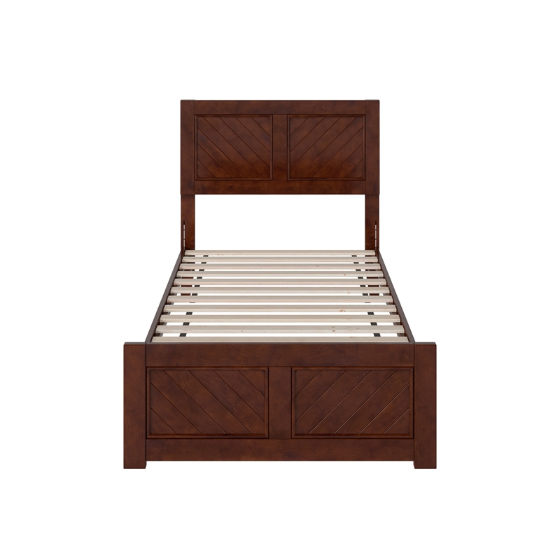 Berkshire Twin XL Low Profile Platform Bed w/ Matching Footboard in Walnut Brown