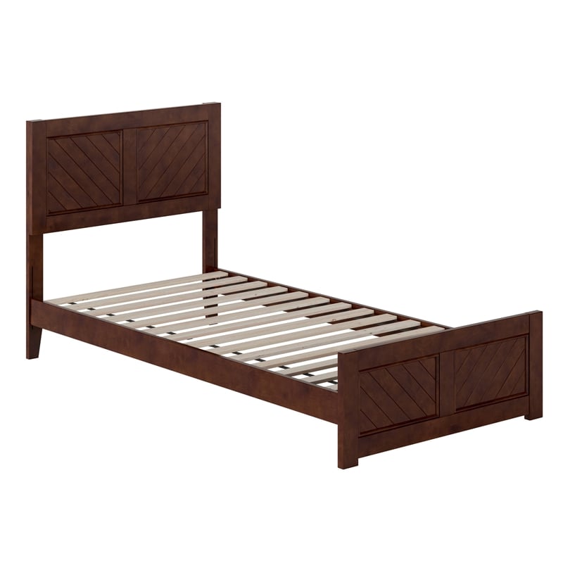 Berkshire Twin XL Low Profile Platform Bed w/ Matching Footboard in Walnut Brown