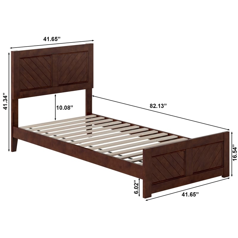 Berkshire Twin XL Low Profile Platform Bed w/ Matching Footboard in Walnut Brown