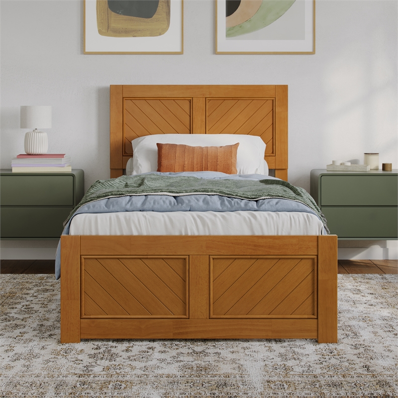 Berkshire Twin XL Low Profile Platform Bed w/Matching Footboard in Light Toffee