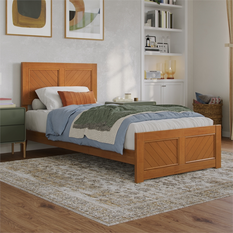 Berkshire Twin XL Low Profile Platform Bed w/Matching Footboard in Light Toffee