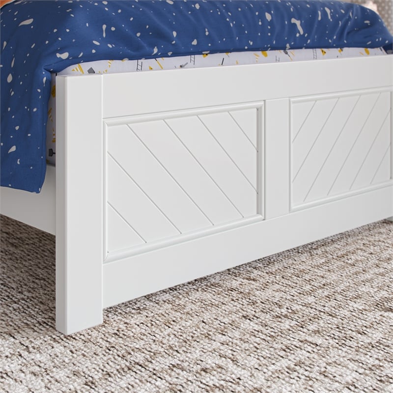 Berkshire Twin Wood Low Profile Platform Bed with Matching Footboard in White