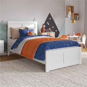 Berkshire Twin Wood Low Profile Platform Bed with Matching Footboard in White