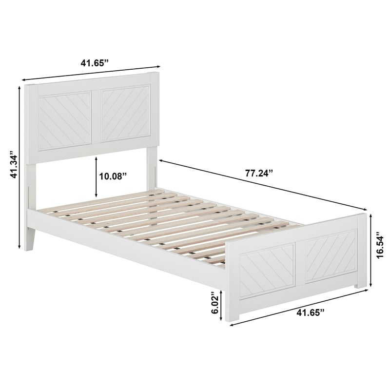 Berkshire Twin Wood Low Profile Platform Bed with Matching Footboard in White