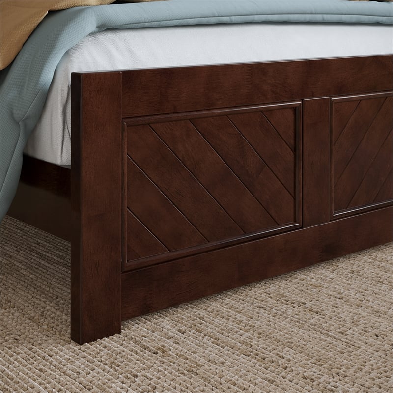 Berkshire Twin Wood Low Profile Platform Bed wMatching Footboard in Walnut Brown