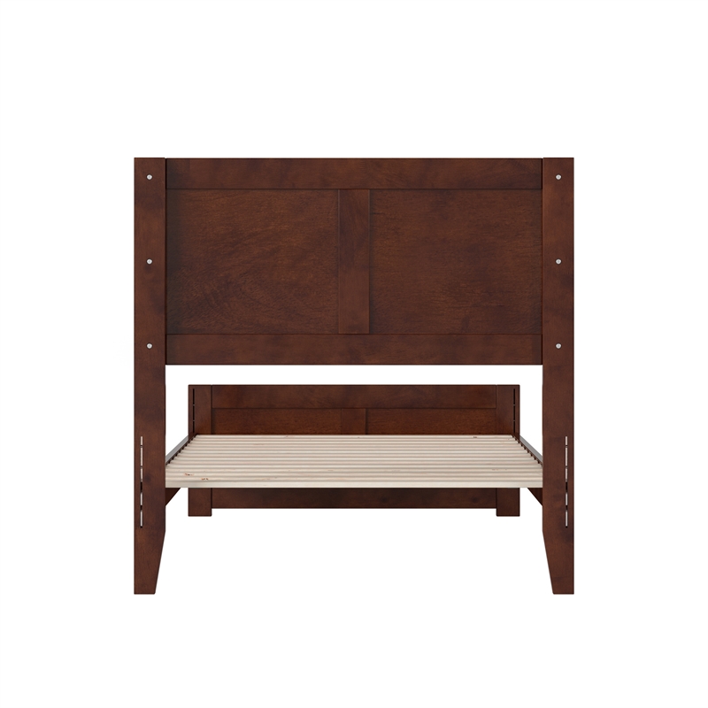 Berkshire Twin Wood Low Profile Platform Bed wMatching Footboard in Walnut Brown